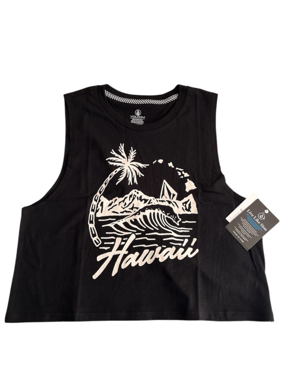 Volcom Palmy Storm Crop Muscle Tank Tee in Black